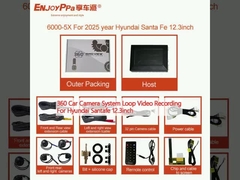 360 Sistema de Câmera de Carro Loop Gravação de Vídeo Para Hyundai Santafe 12,3 polegadas