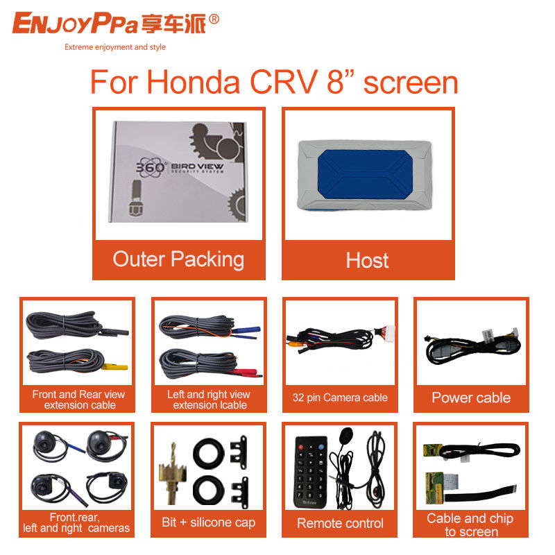 Sistema de câmera de carro 360 resistente à água para Honda CRV 8 polegadas com câmeras HD de visão de pássaro