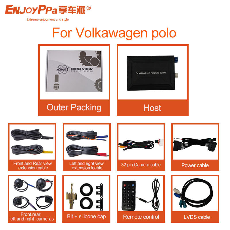 Ecrã LCD 360 graus Kit de câmera de carro para gravação de 4 vias Volkswagen Polo