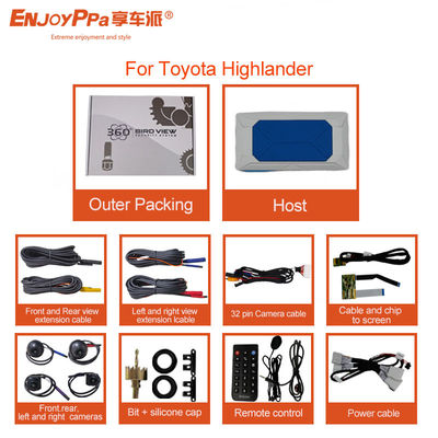 Ecrã LCD 360 Sistema de câmera de carro para Toyota Highlander Impermeabilização de câmeras de visão de pássaros